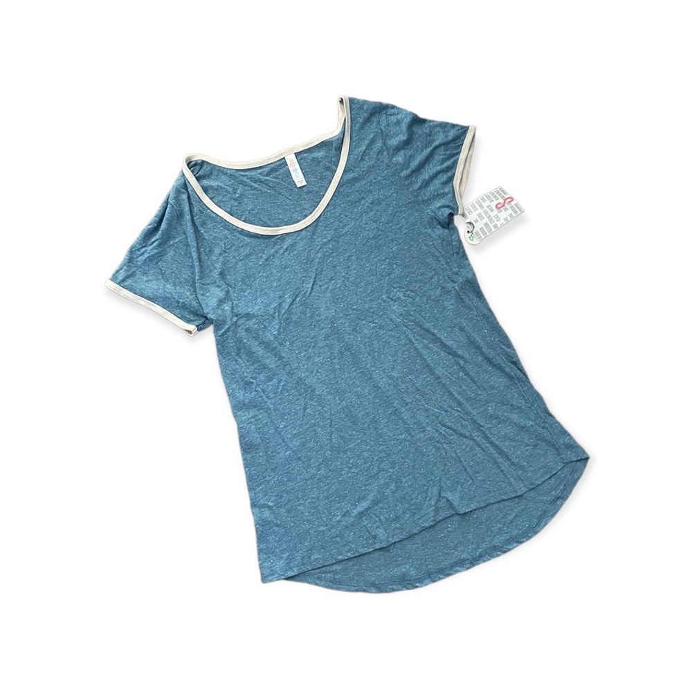 S Lularoe NEW Classic Tee Fabulous Heathered Blue Cream Ringer Small